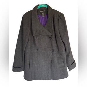 George Charcoal Gray Double-Breasted Peacoat with Purple Lining large